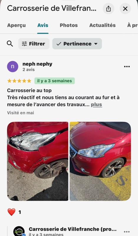 Retour client  réparation carrosserie 